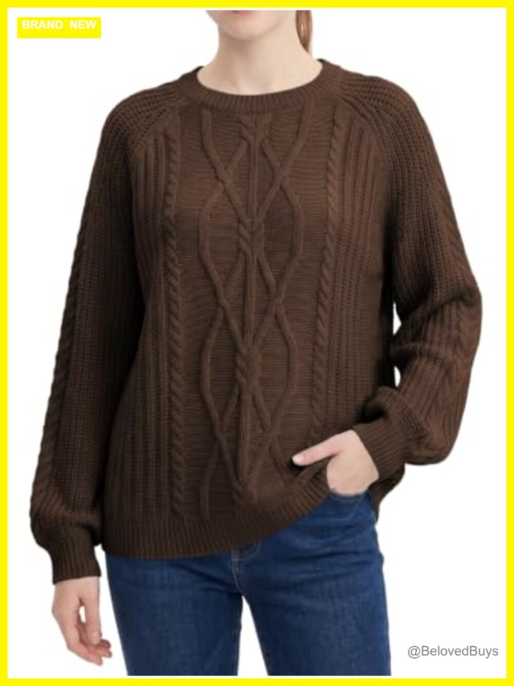 Cable Knit Crewneck Pullover Sweater Soft Acrylic Casual Fall Winter Top